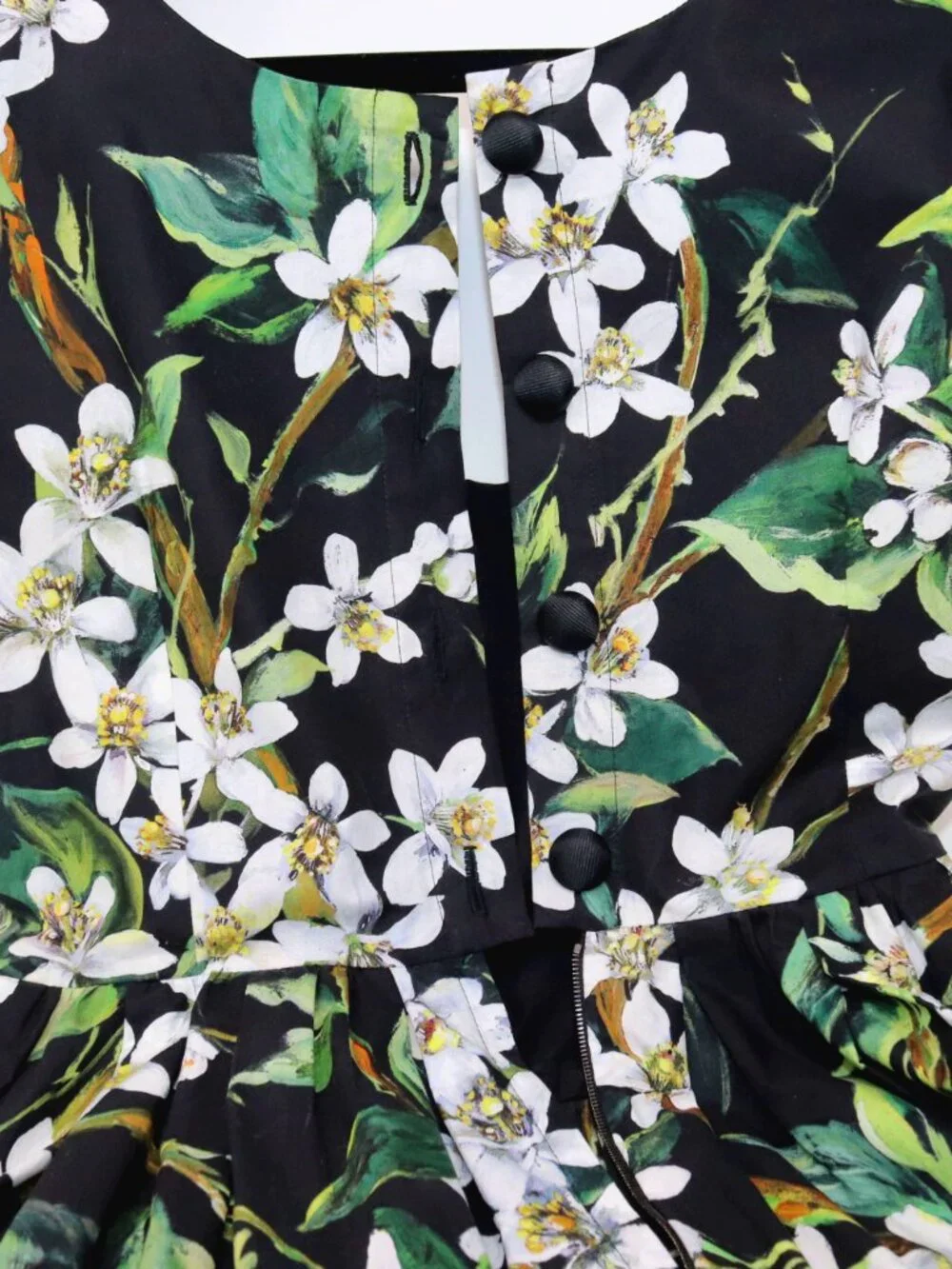 Dolce & Gabbana Size 44 Dress Black Green Floral Orange Blossom Midi Dress - Picture 11 of 16
